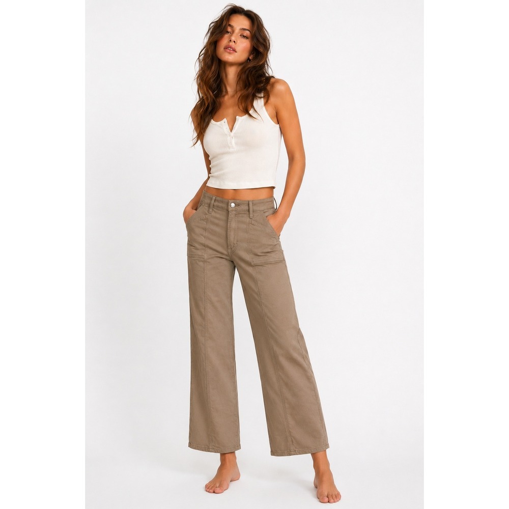 Just USA Seamed Utility Wide Leg Jean Taupe Brown Size 29/8 NEW